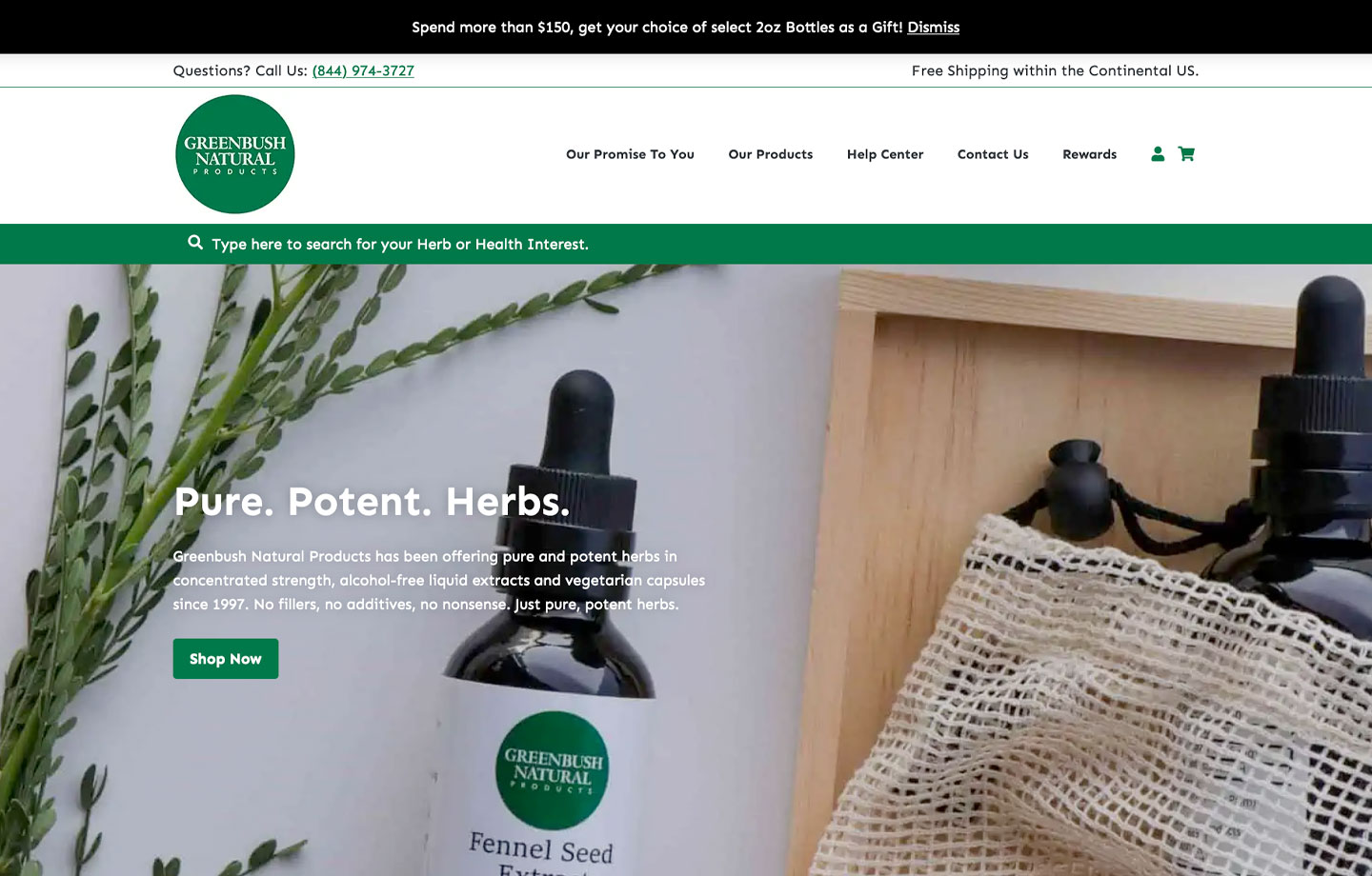 website design of greenbush natural products