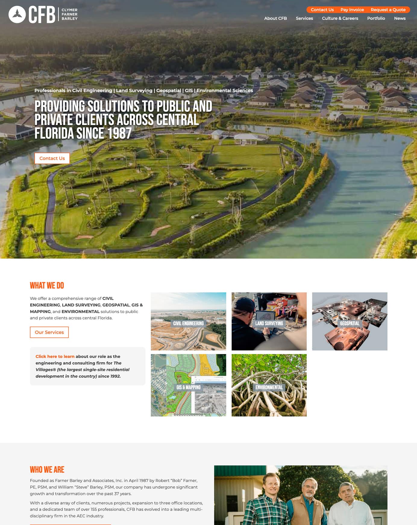 screenshot of civil engineering website design for CFB