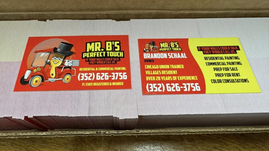 Professional business cards for a painting business in The Villages