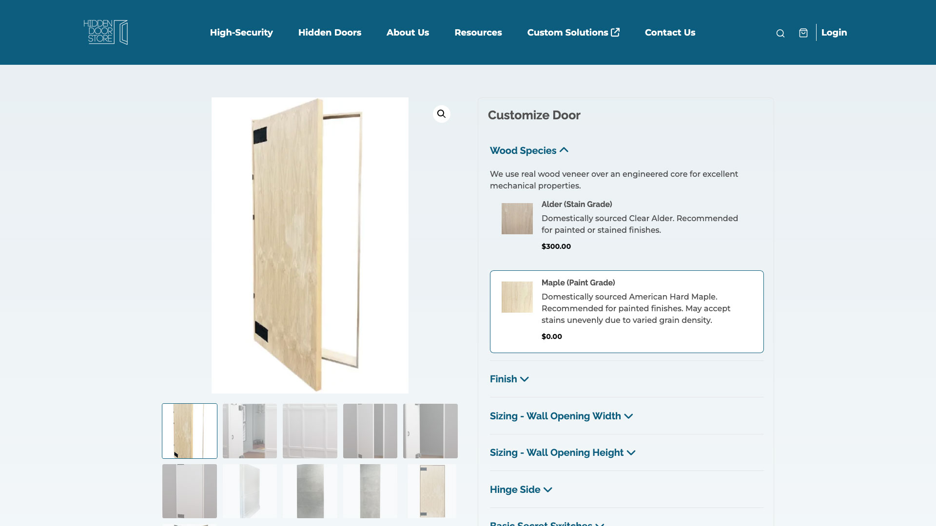 Custom e-commerce store for a hidden door manufacturer.