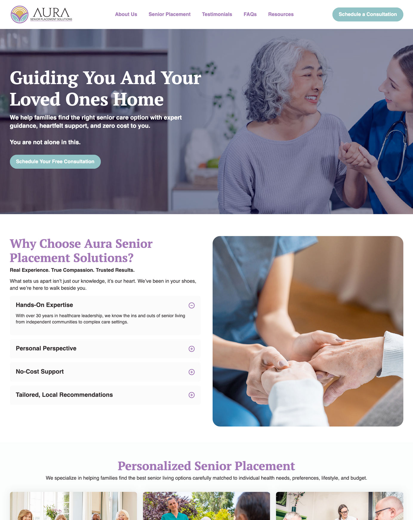 Web design for senior placement solutions provider in The Villages