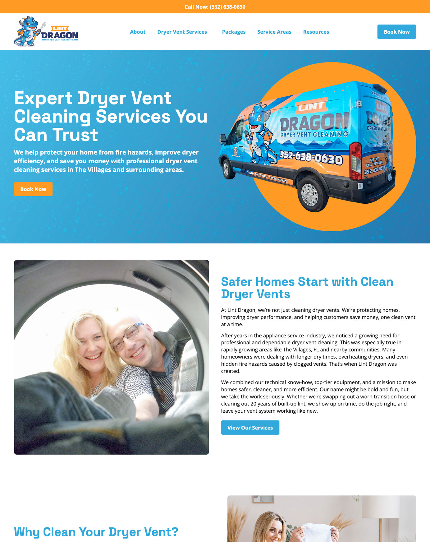 custom website design for dryer vent cleaning company in The Villages