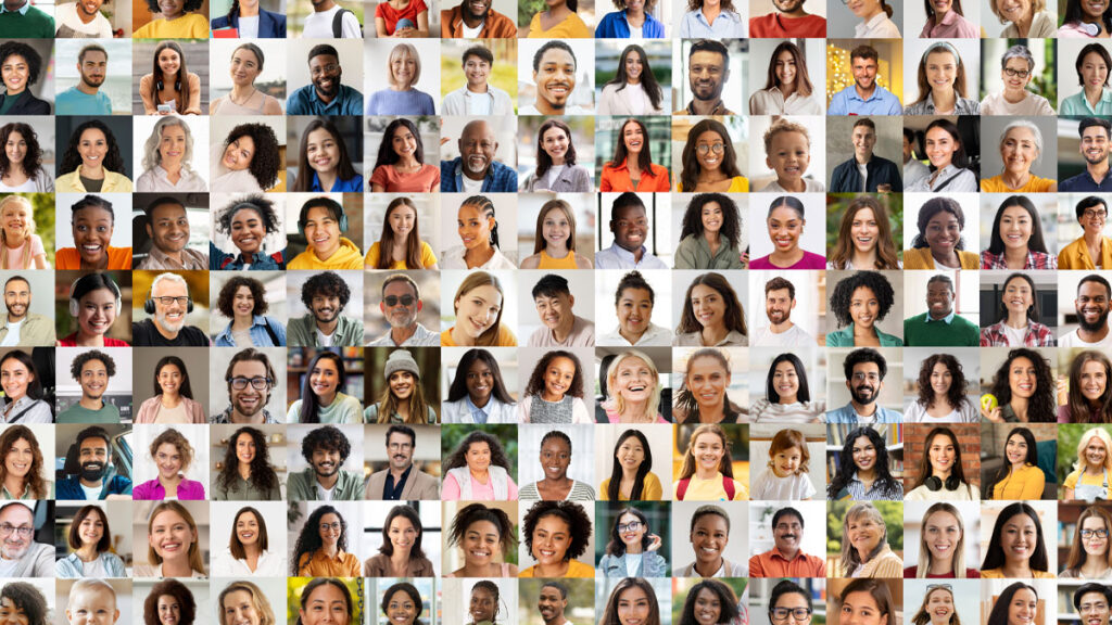 Collage of social media users from various ethnic backgrounds, smiling.