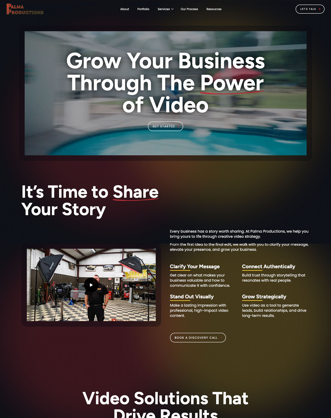 Screenshot of Palma Productions website design