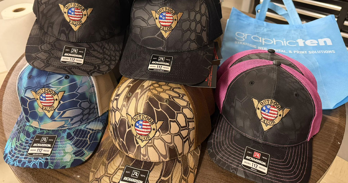 Custom embroidery on hats for Outdoor Valor in Ocala