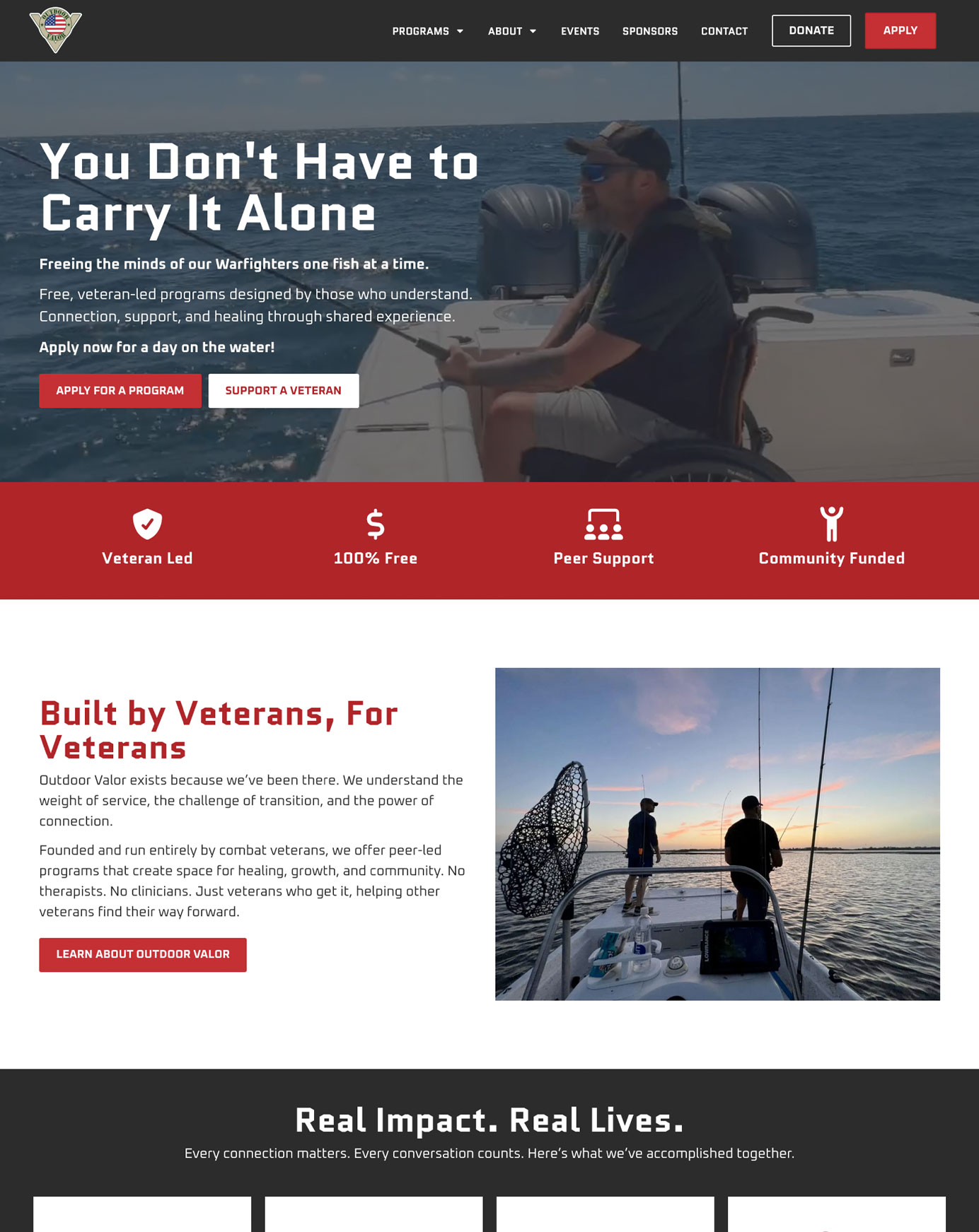 Outdoor Valor Nonprofit website mockup