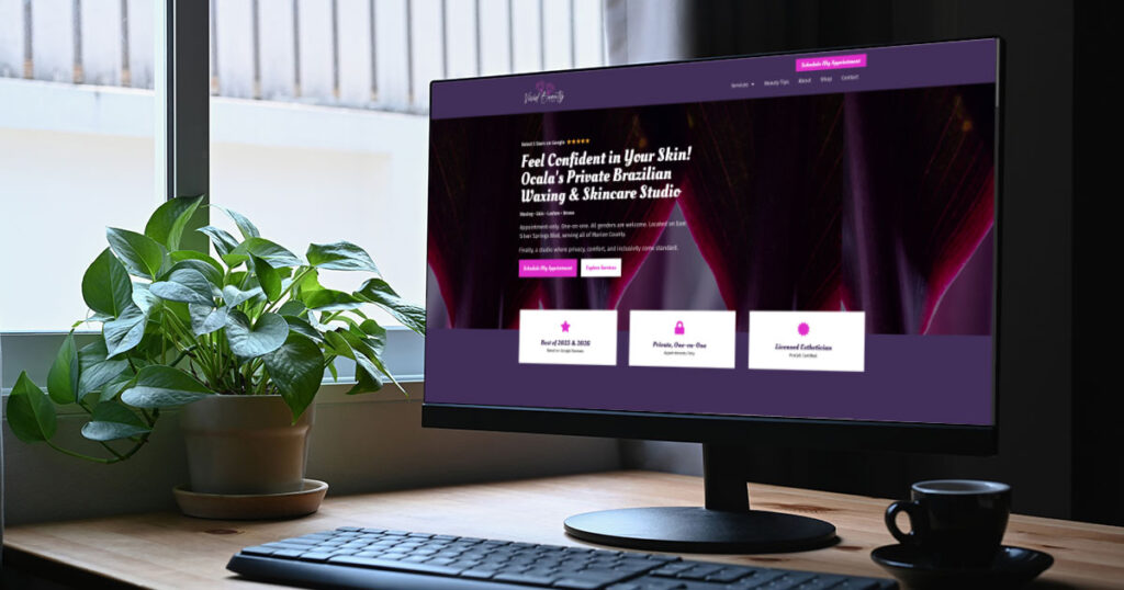 Desktop computer with a website design for a waxing studio in Ocala